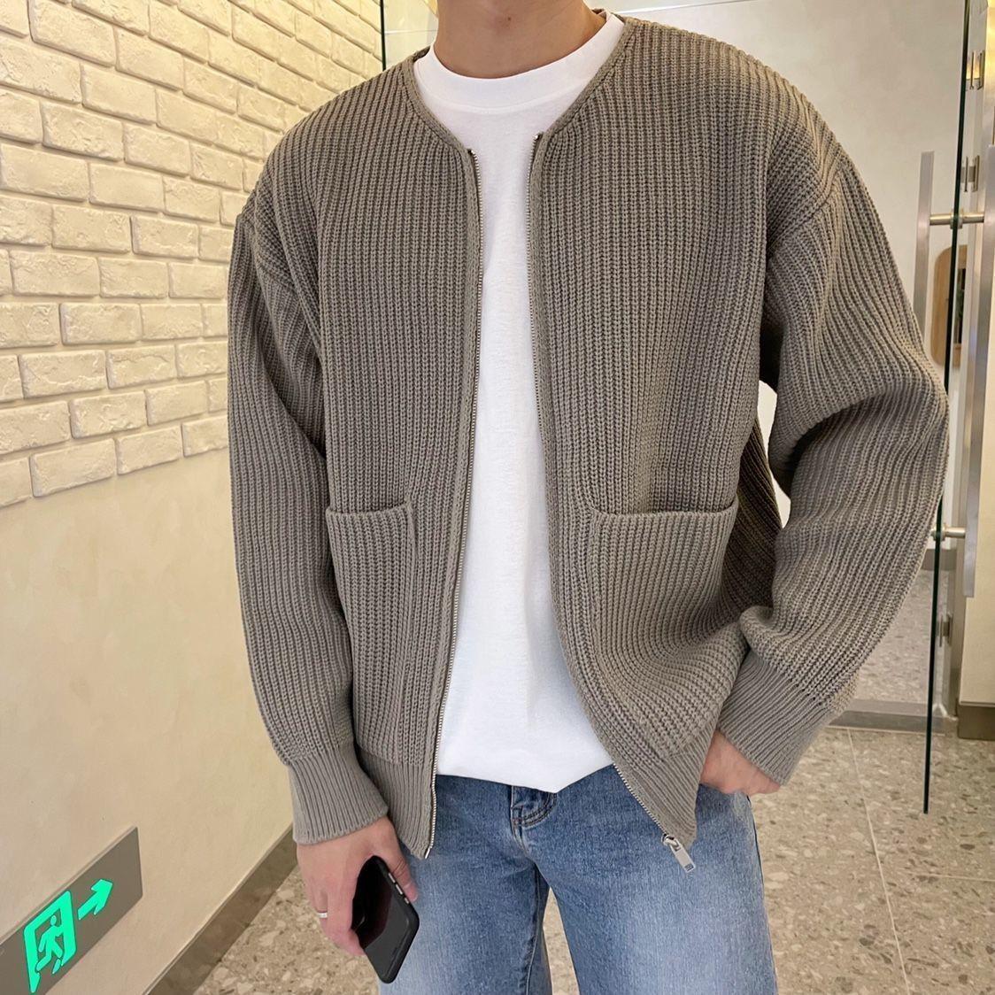 Lightweight Relaxed Men's Zip Cardigan - Boxy Knit, Lined - Image 3