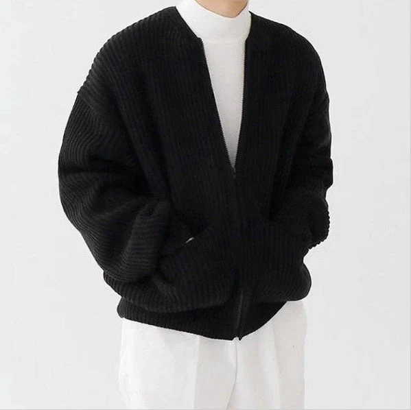 Lightweight Relaxed Men's Zip Cardigan - Boxy Knit, Lined - Image 6