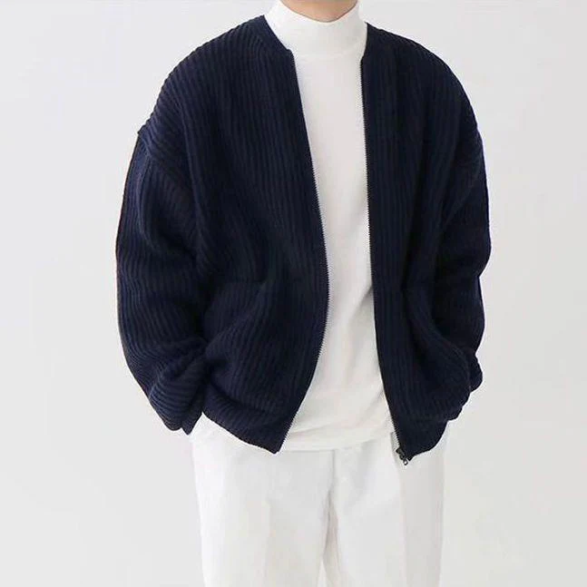 Lightweight Relaxed Men's Zip Cardigan - Boxy Knit, Lined - Image 8