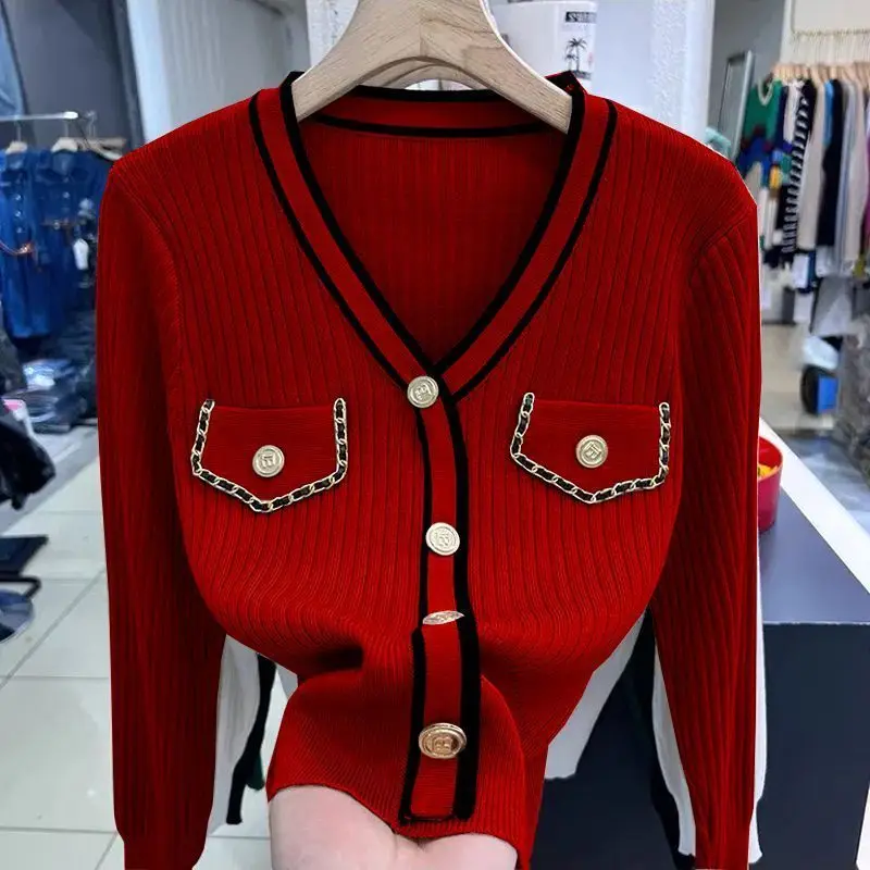 Lightweight Relaxed Womens Cardigan - Ribbed V Neck, Knit - Image 3