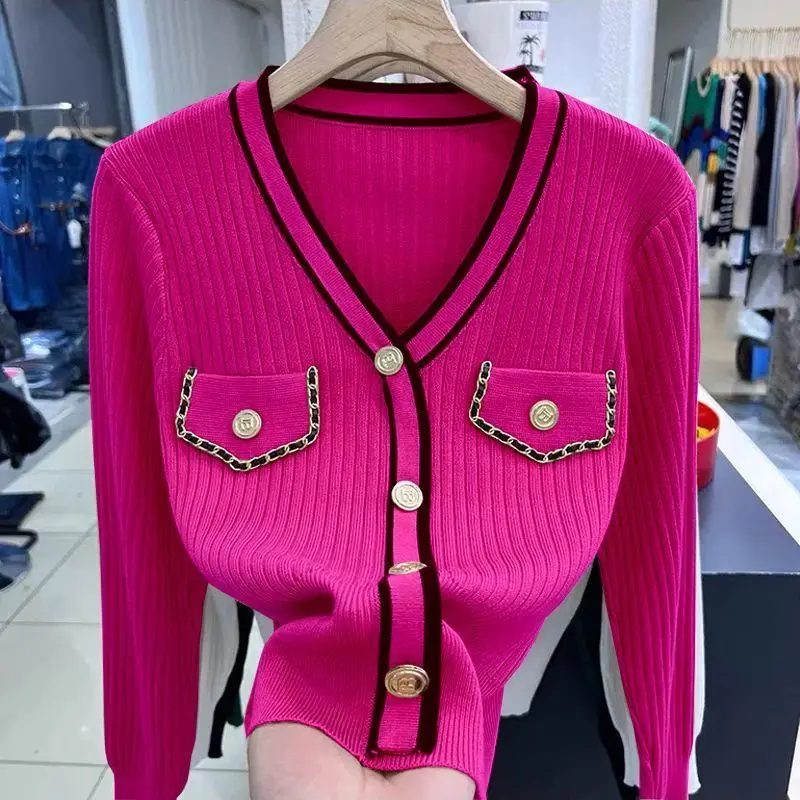Lightweight Relaxed Womens Cardigan - Ribbed V Neck, Knit - Image 5