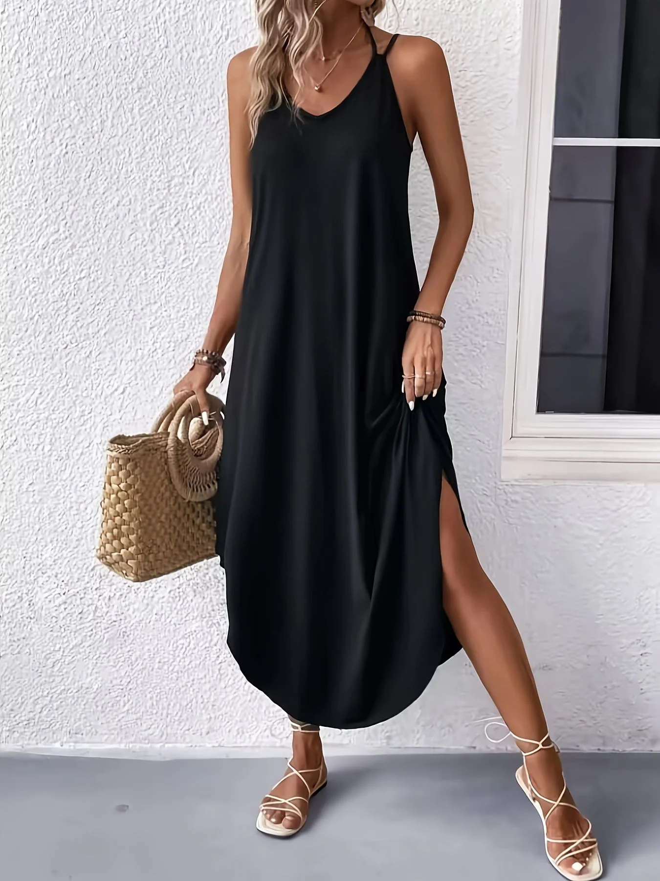 Lightweight Summer Cami Dress for Women, V-Neck Loose Fit, Breathable Fabric, Available in Multiple Colors - Image 9