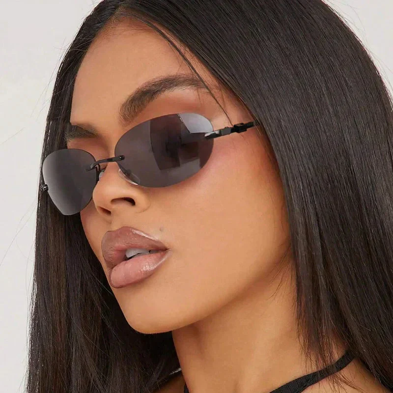Lightweight unisex oval sunglasses – rimless design, high-quality plastic, for beach and city - Image 4