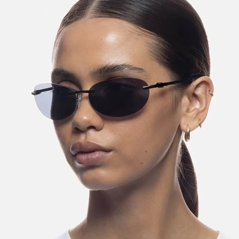 Lightweight unisex oval sunglasses – rimless design, high-quality plastic, for beach and city - Image 6
