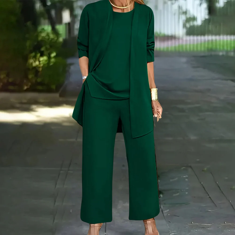 Lightweight & versatile women’s 3-piece set – elegant blouse, wide-leg pants, breathable, for summer - Image 5