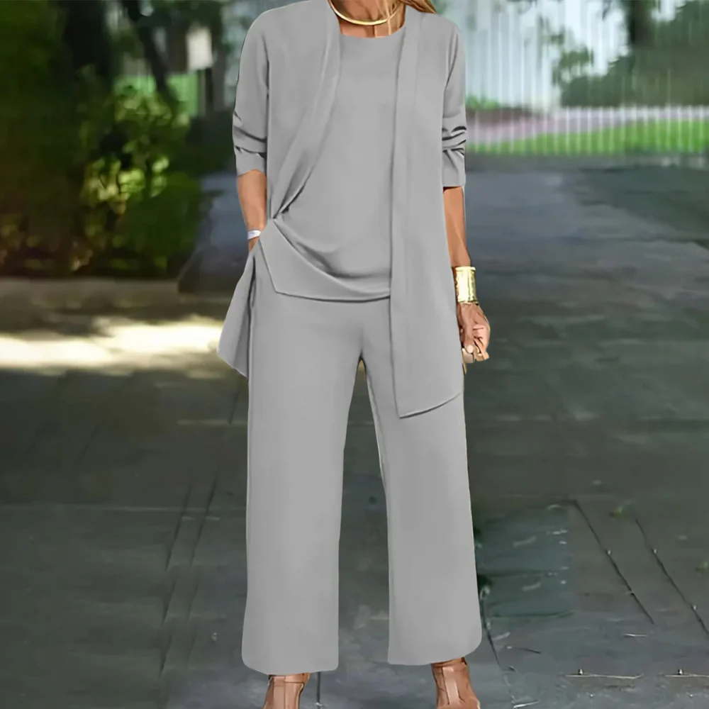 Lightweight & versatile women’s 3-piece set – elegant blouse, wide-leg pants, breathable, for summer - Image 6