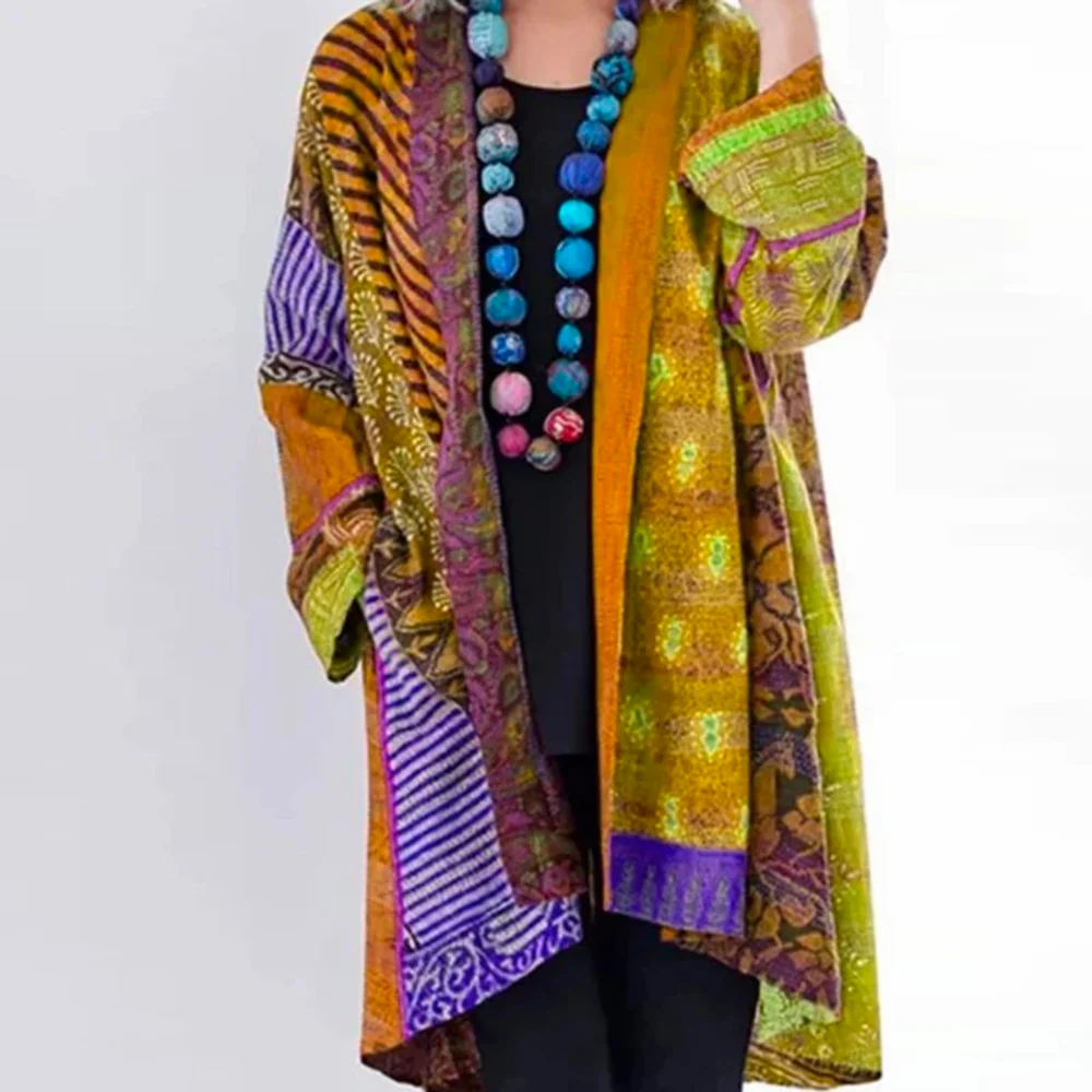 Lightweight Women Cardigan - Relaxed Drapey, Patchwork - Image 2