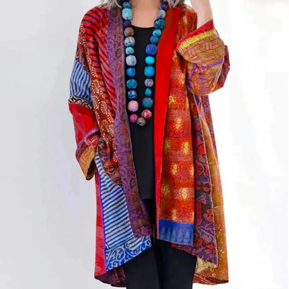 Lightweight Women Cardigan - Relaxed Drapey, Patchwork - Image 3