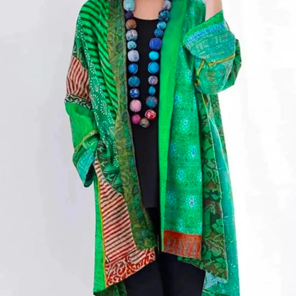 Lightweight Women Cardigan - Relaxed Drapey, Patchwork - Image 4