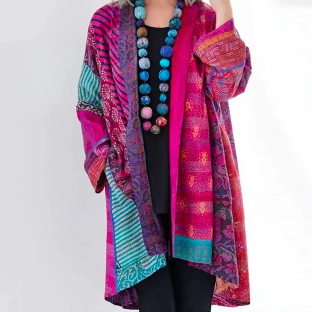 Lightweight Women Cardigan - Relaxed Drapey, Patchwork - Image 5