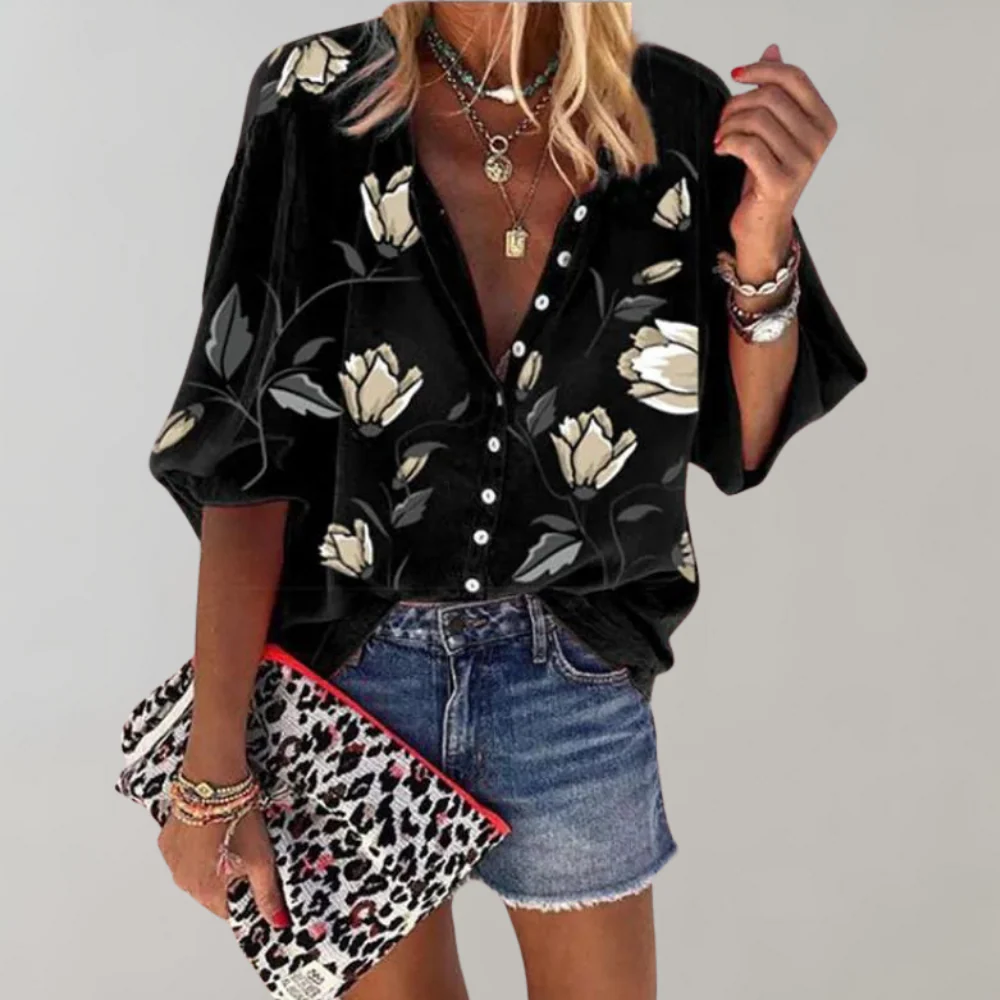 Lightweight women’s blouse – floral print, breathable fabric, for summer outings