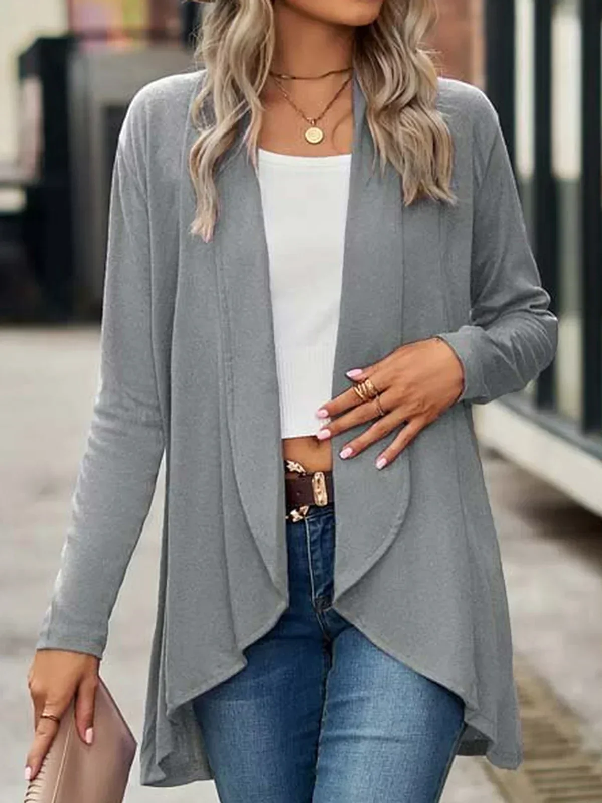 Lightweight Women's Cardigan - Open Front Knit, Everyday - Image 3