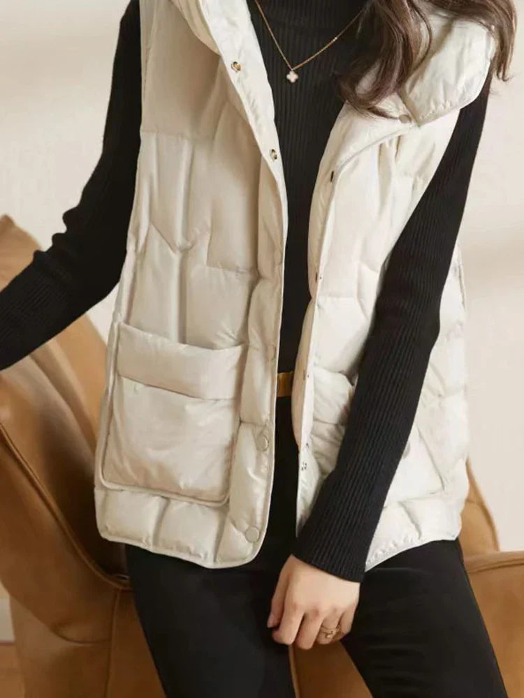 Lightweight Women’s Hooded Down Vest - Quilted Midlength - Image 10