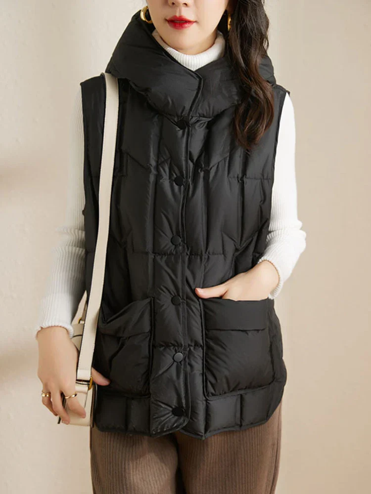 Lightweight Women’s Hooded Down Vest - Quilted Midlength - Image 11