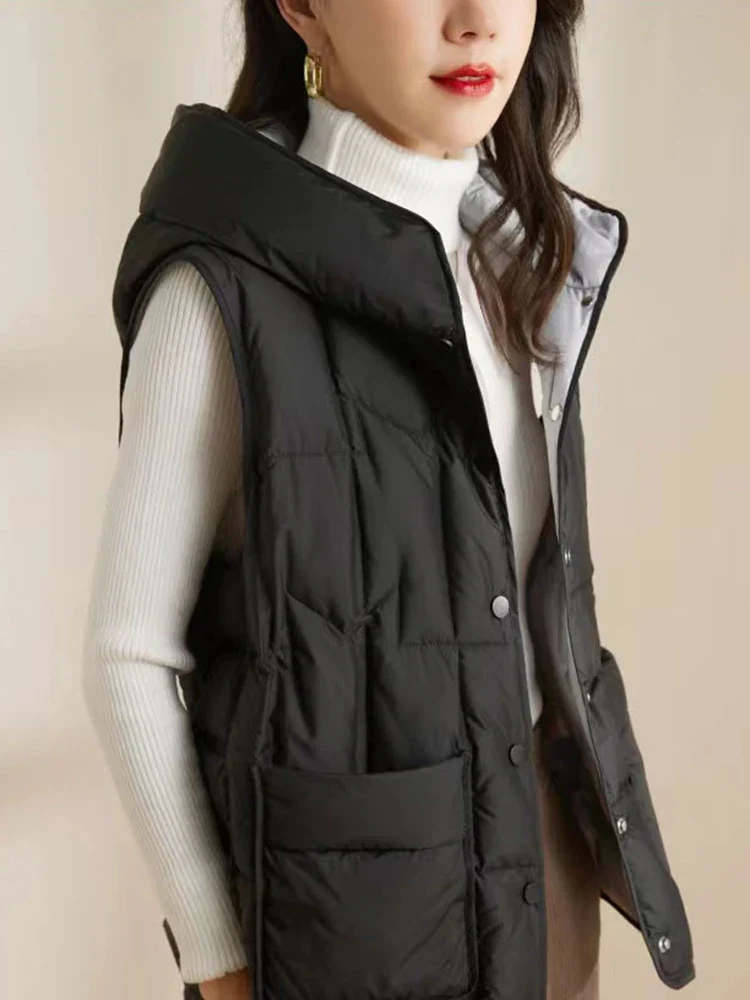Lightweight Women’s Hooded Down Vest - Quilted Midlength - Image 12