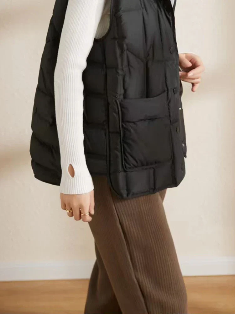 Lightweight Women’s Hooded Down Vest - Quilted Midlength - Image 13