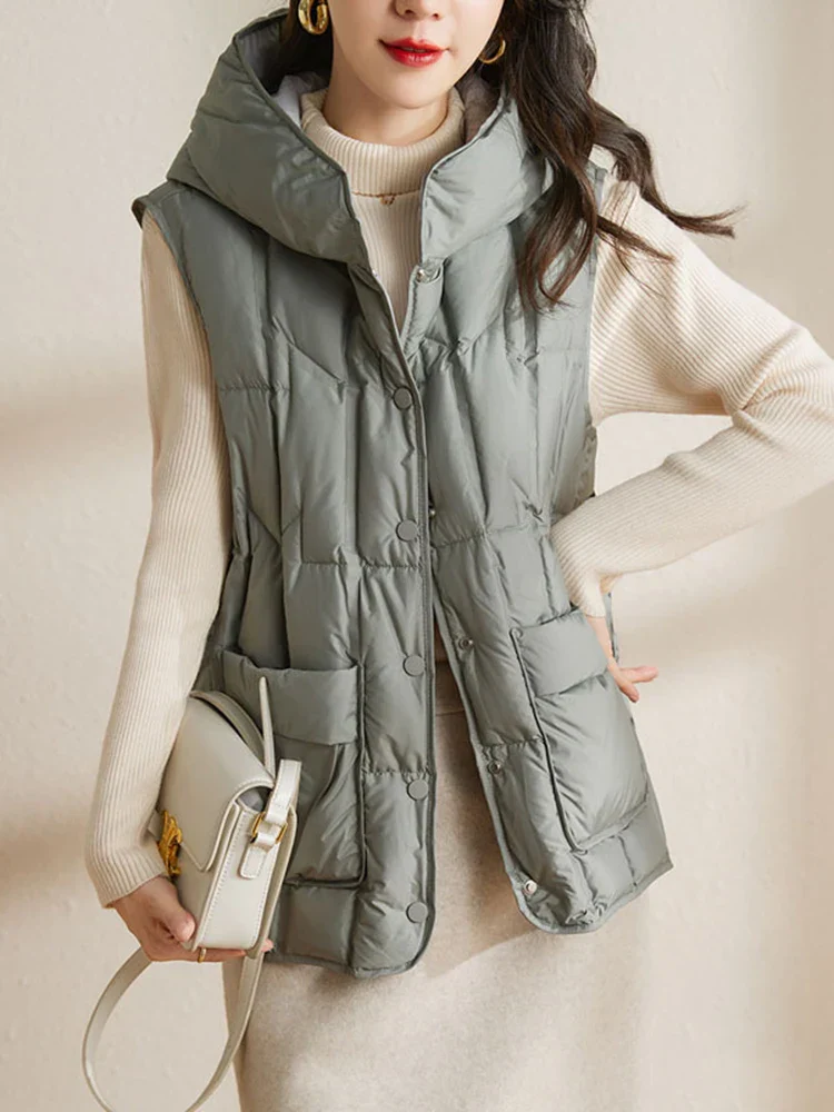 Lightweight Women’s Hooded Down Vest - Quilted Midlength - Image 14