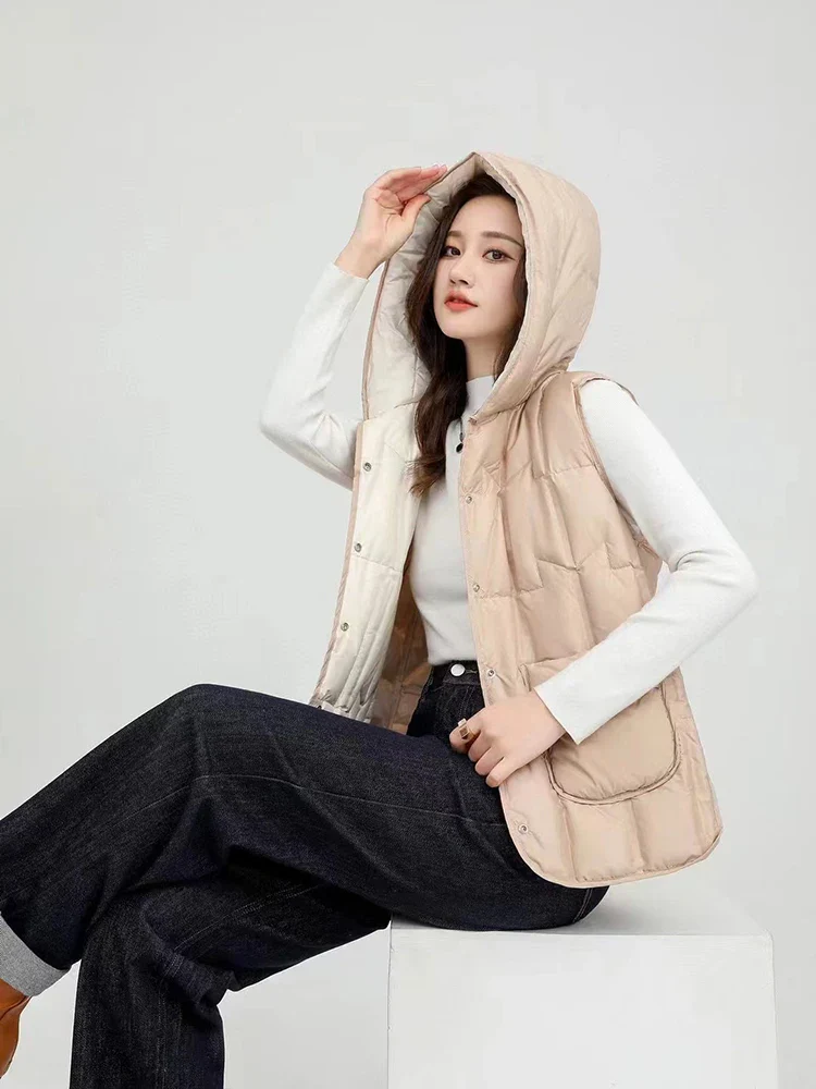Lightweight Women’s Hooded Down Vest - Quilted Midlength - Image 25