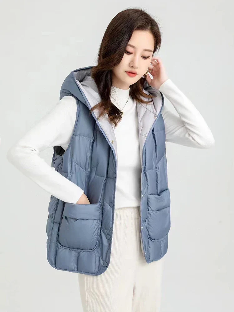 Lightweight Women’s Hooded Down Vest - Quilted Midlength - Image 26
