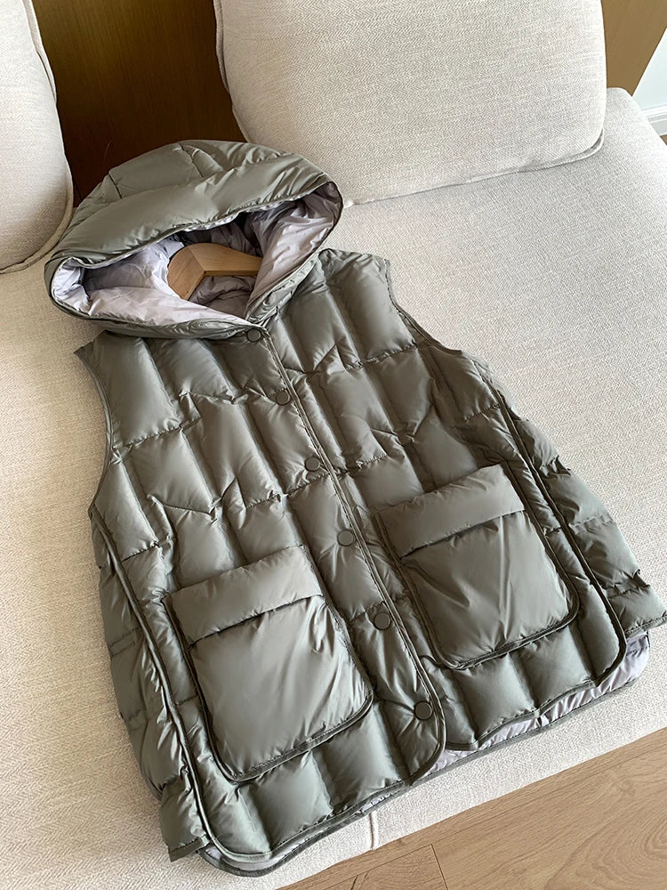 Lightweight Women’s Hooded Down Vest - Quilted Midlength - Image 29