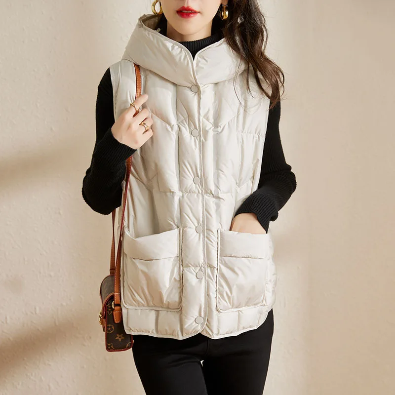 Lightweight Women’s Hooded Down Vest - Quilted Midlength - Image 3