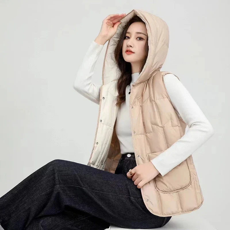 Lightweight Women’s Hooded Down Vest - Quilted Midlength - Image 4
