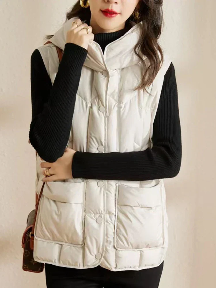 Lightweight Women’s Hooded Down Vest - Quilted Midlength - Image 7