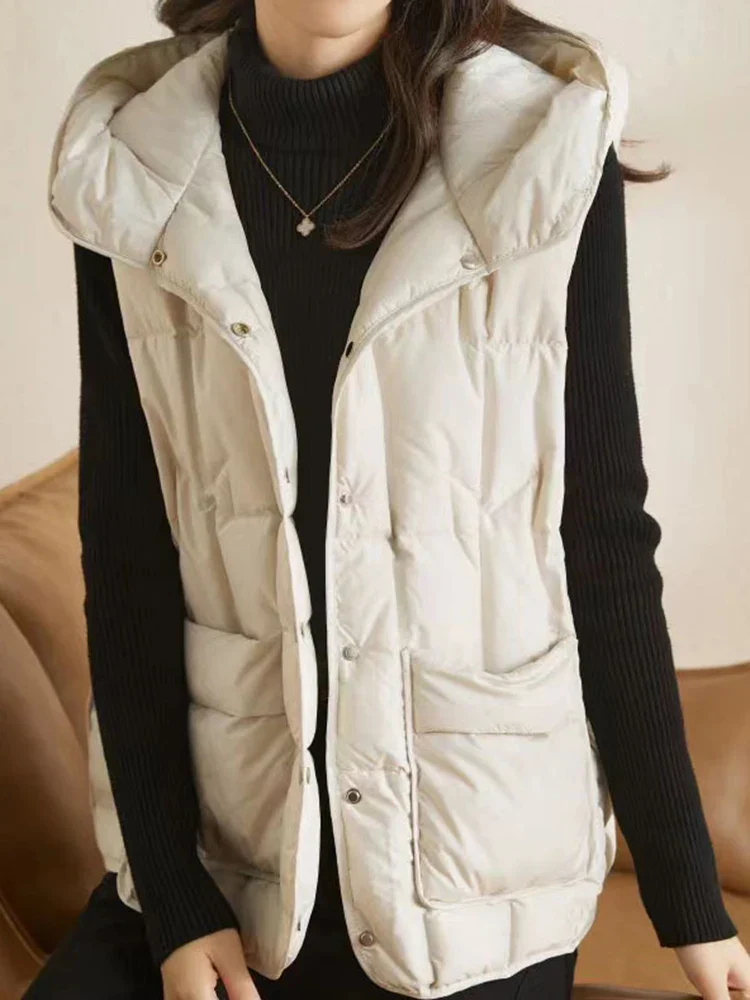 Lightweight Women’s Hooded Down Vest - Quilted Midlength - Image 8