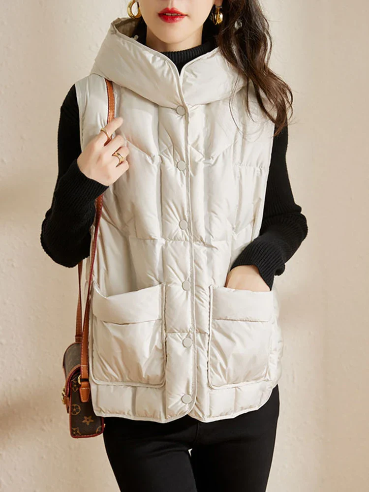 Lightweight Women’s Hooded Down Vest - Quilted Midlength - Image 9