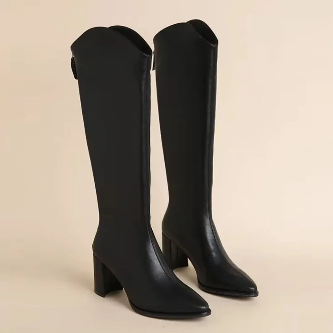 Lightweight Women's Knee High Boots - Pointed, Faux Leather - Image 5