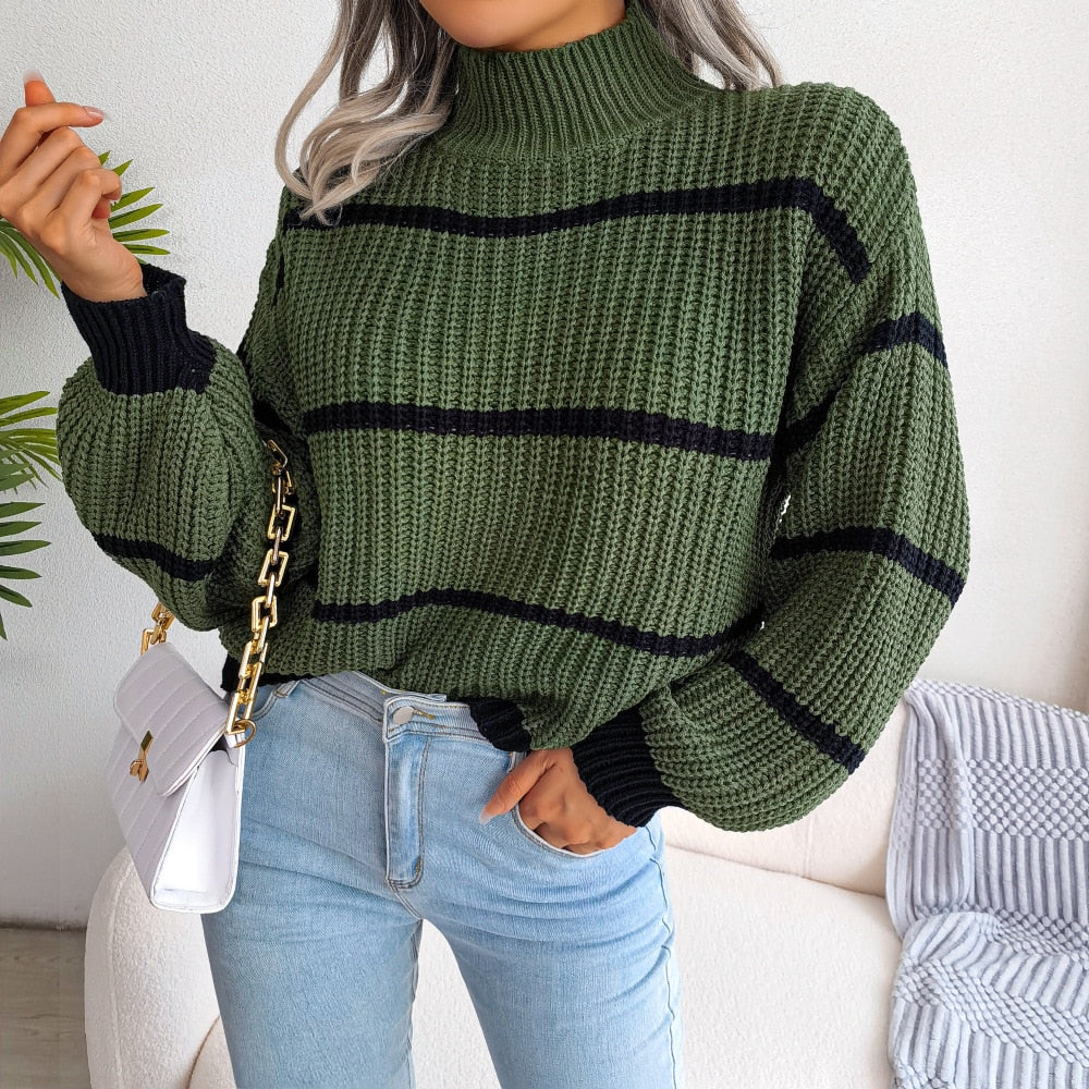 Lightweight Women's Knit Sweater - Boxy Mock Neck, Waffle - Image 6