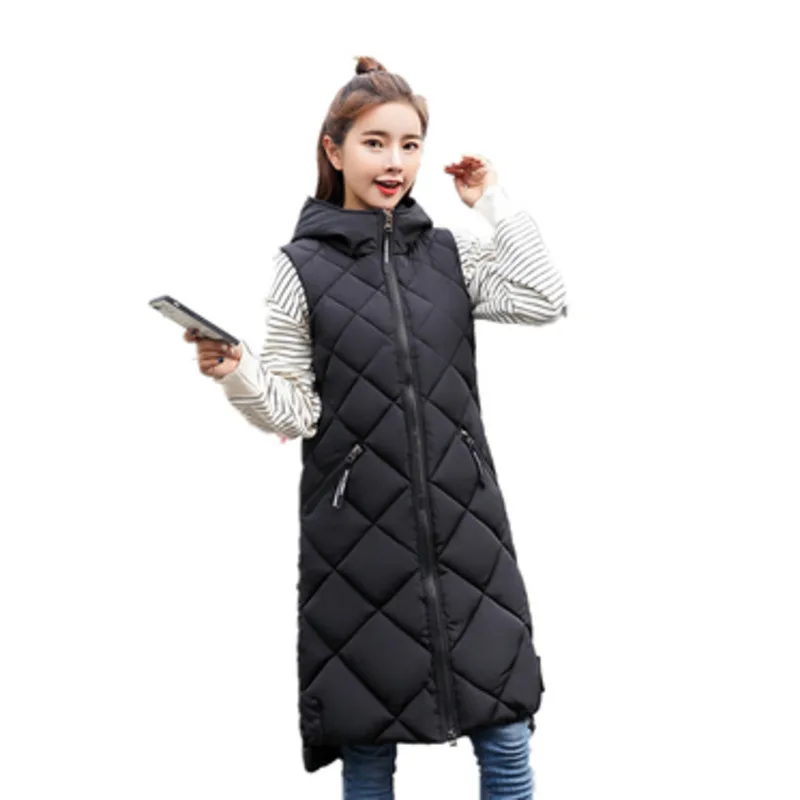 Lightweight Women's Long Puffer Vest - Hooded Cotton Winter - Image 6