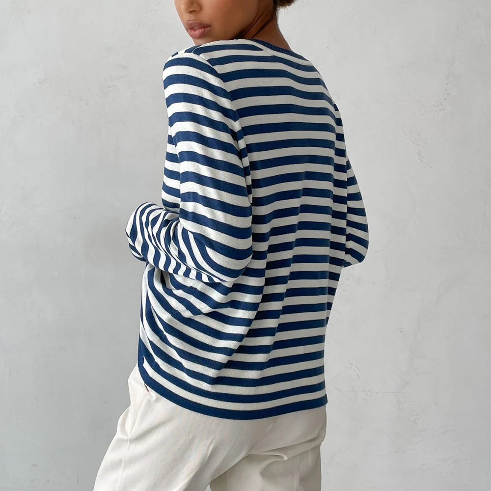 Lightweight Women’s Long Sleeve Sweater - Striped Knit - Image 2