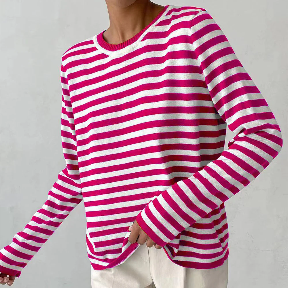 Lightweight Women’s Long Sleeve Sweater - Striped Knit - Image 8