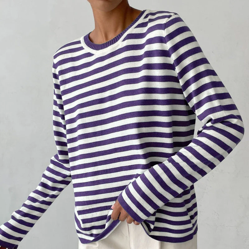 Lightweight Women’s Long Sleeve Sweater - Striped Knit - Image 9
