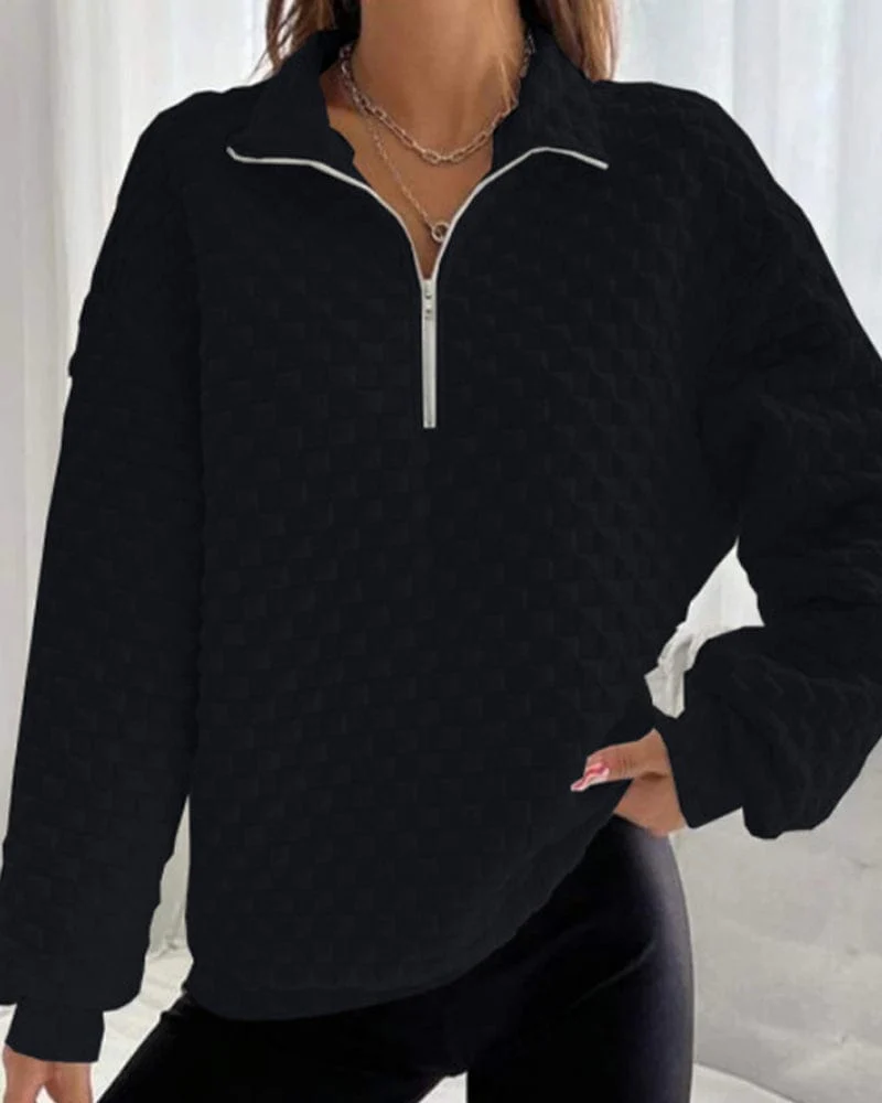 Lightweight Women's Pullover - Collared Half Zip, Textured