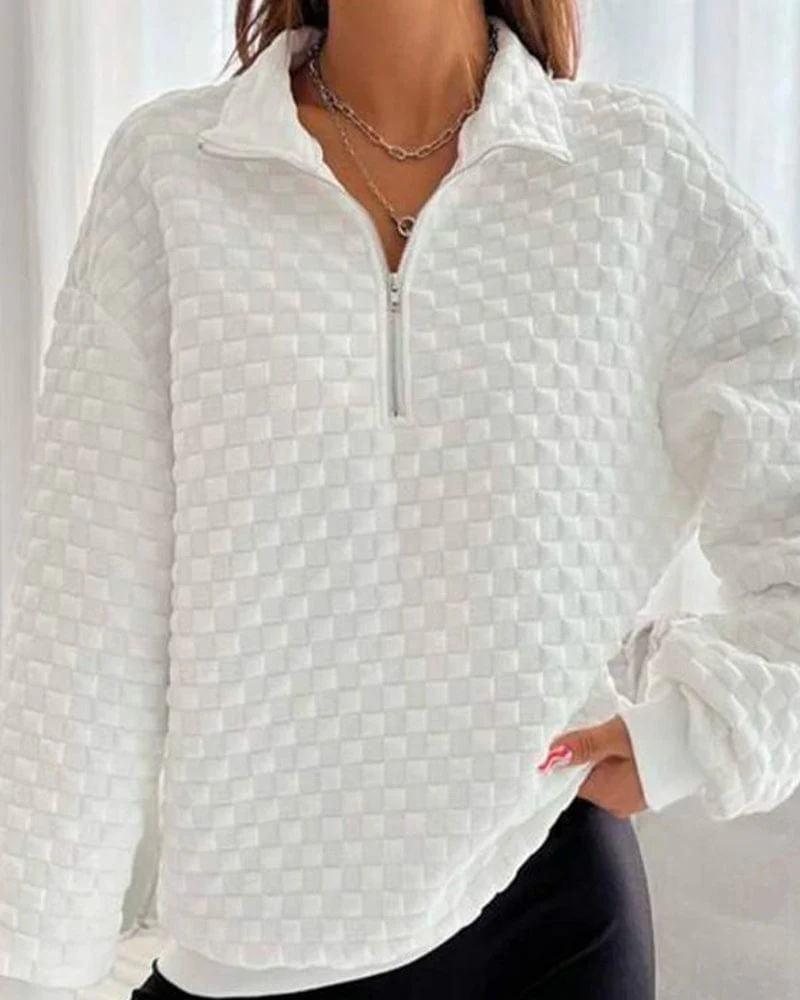 Lightweight Women's Pullover - Collared Half Zip, Textured - Image 2