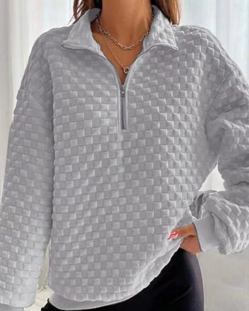 Lightweight Women's Pullover - Collared Half Zip, Textured - Image 3