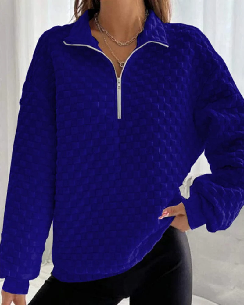Lightweight Women's Pullover - Collared Half Zip, Textured - Image 4