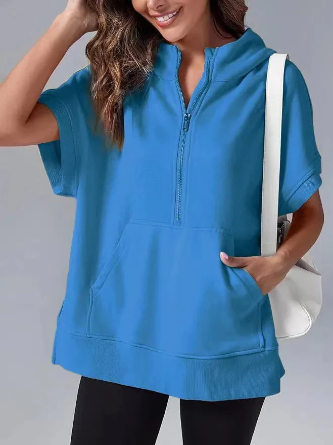 Lightweight Women's Short Sleeve Hoodie - Oversized Knit - Image 10