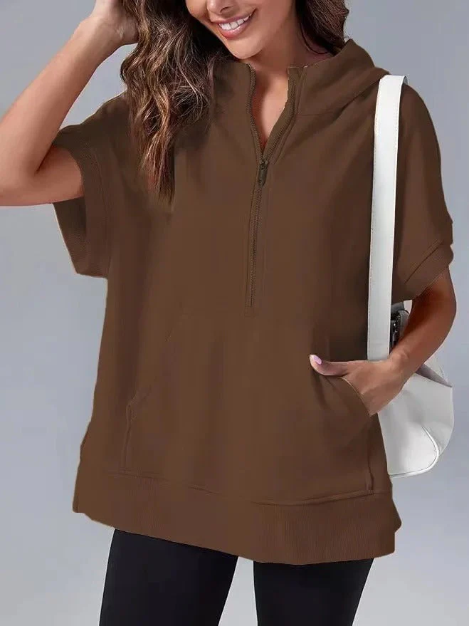 Lightweight Women's Short Sleeve Hoodie - Oversized Knit - Image 11