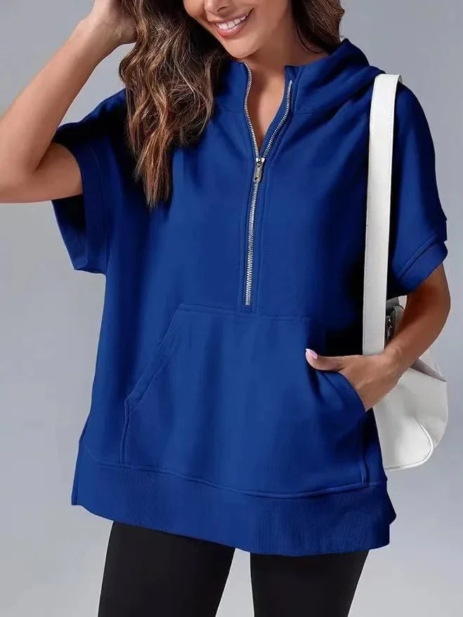 Lightweight Women's Short Sleeve Hoodie - Oversized Knit - Image 12