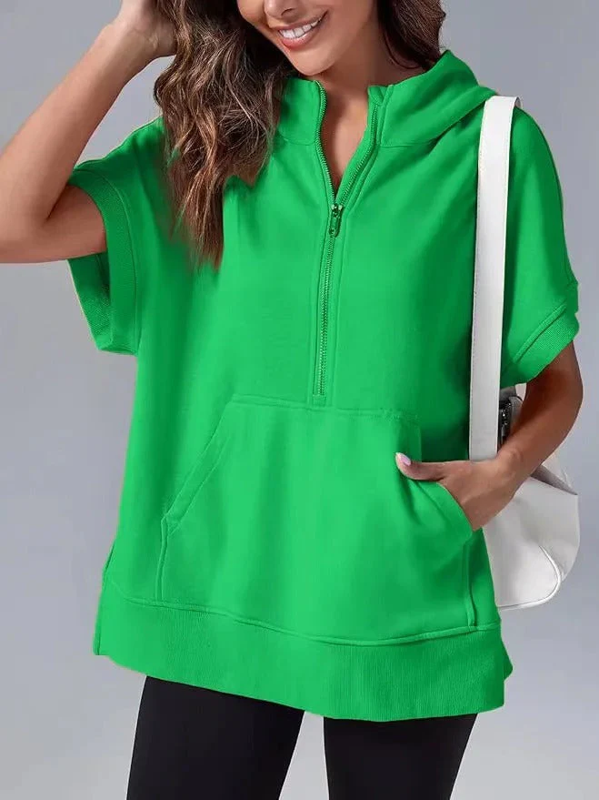 Lightweight Women's Short Sleeve Hoodie - Oversized Knit - Image 13