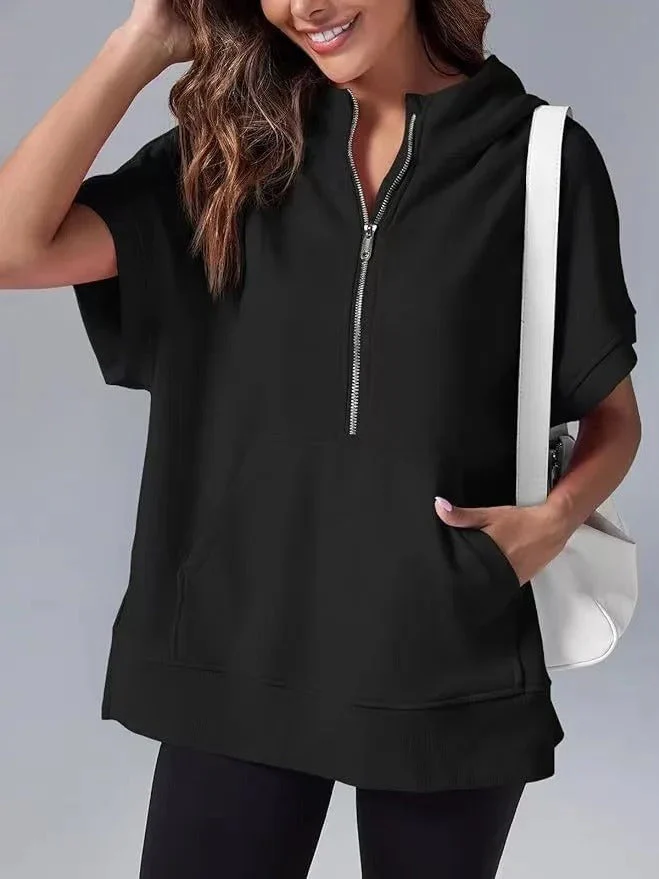 Lightweight Women's Short Sleeve Hoodie - Oversized Knit - Image 3