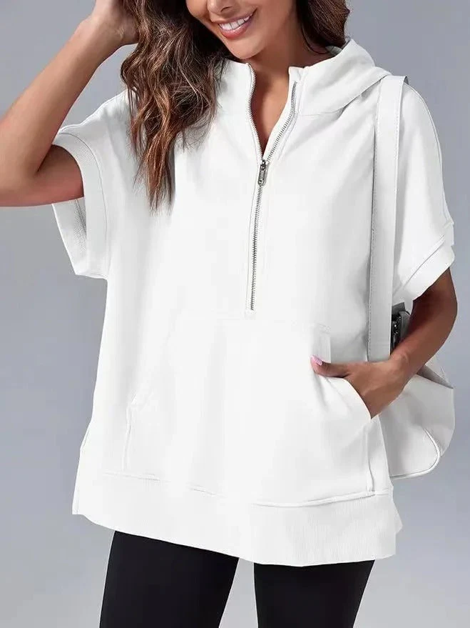 Lightweight Women's Short Sleeve Hoodie - Oversized Knit - Image 4