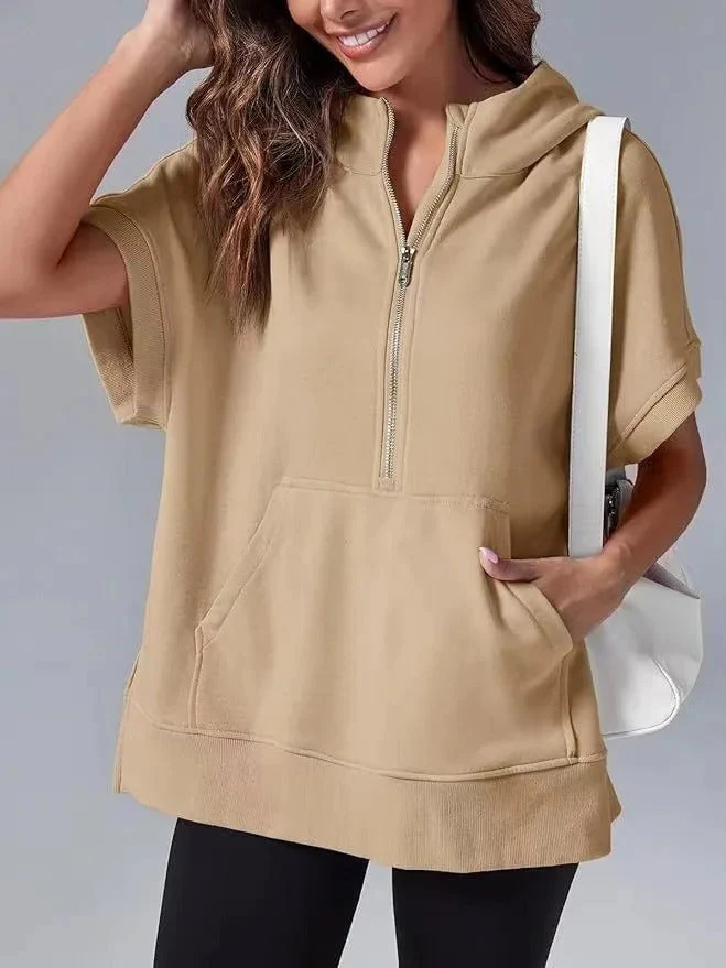 Lightweight Women's Short Sleeve Hoodie - Oversized Knit - Image 5