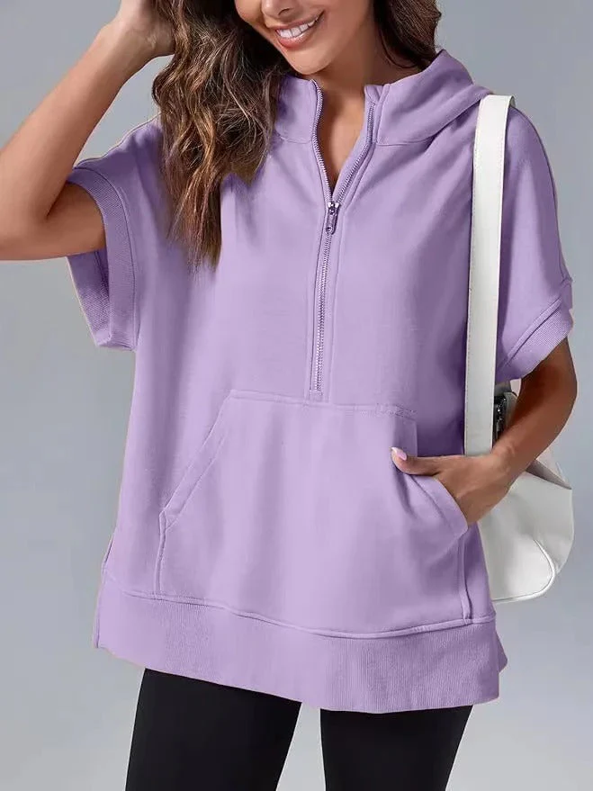 Lightweight Women's Short Sleeve Hoodie - Oversized Knit - Image 8