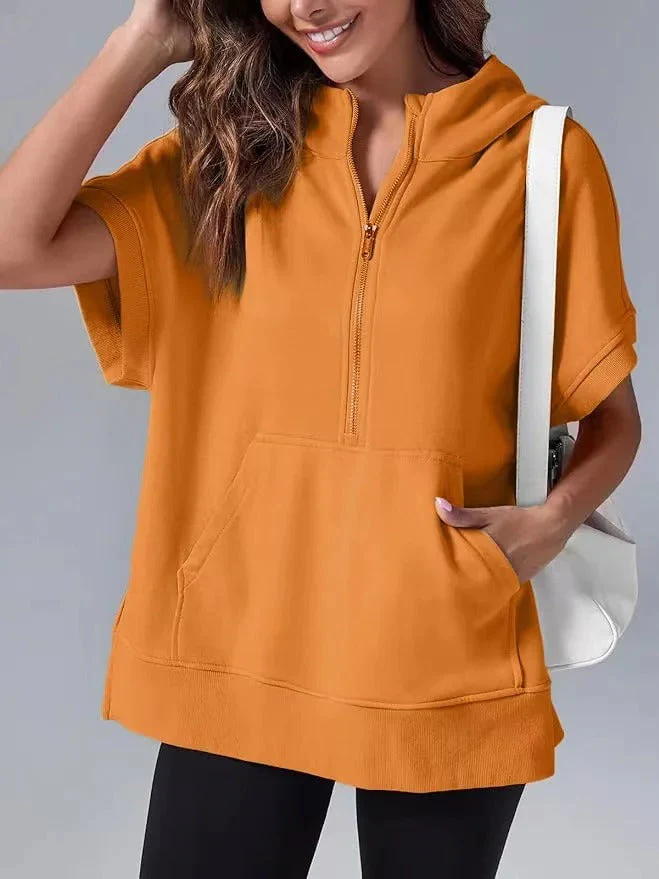 Lightweight Women's Short Sleeve Hoodie - Oversized Knit - Image 9