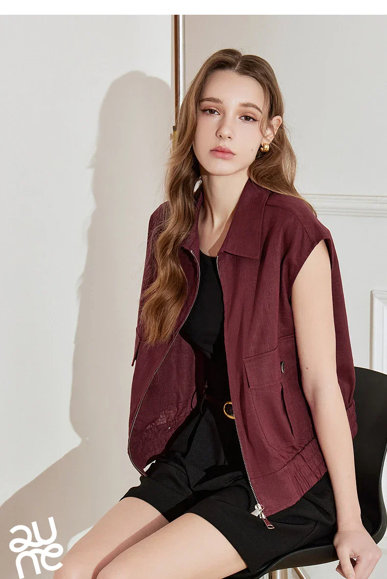 Lightweight Women's Sleeveless Jacket - Linen Cotton, Spring - Image 11