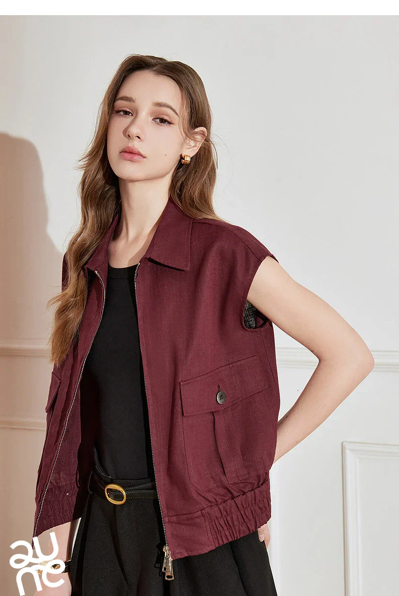 Lightweight Women's Sleeveless Jacket - Linen Cotton, Spring - Image 12